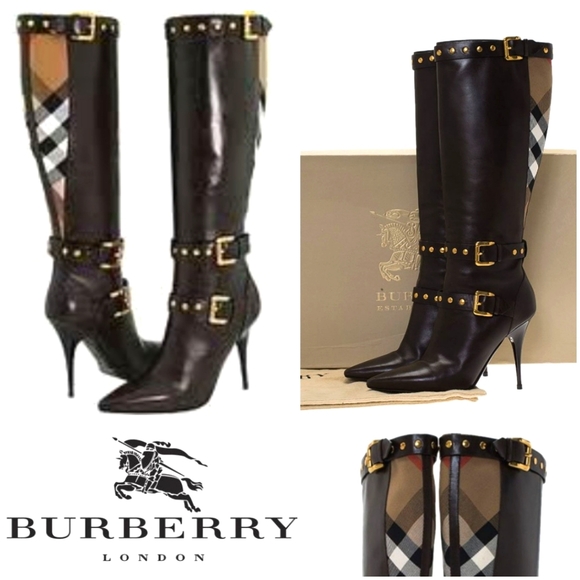 Burberry Shoes - Burberry Brown Check Bridle Rivet Boots